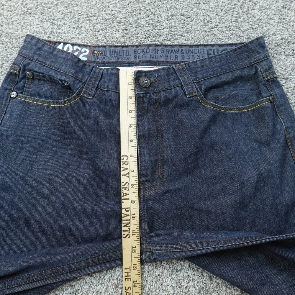 Ecko Unltd Jeans Mens 38X32 Dark Blue Denim Pants Wide Leg Baggy Hip Hop Y2K 00s